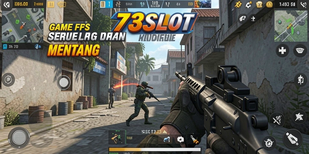 Screenshot utama yang menampilkan aksi seru dalam gameplay FPS.