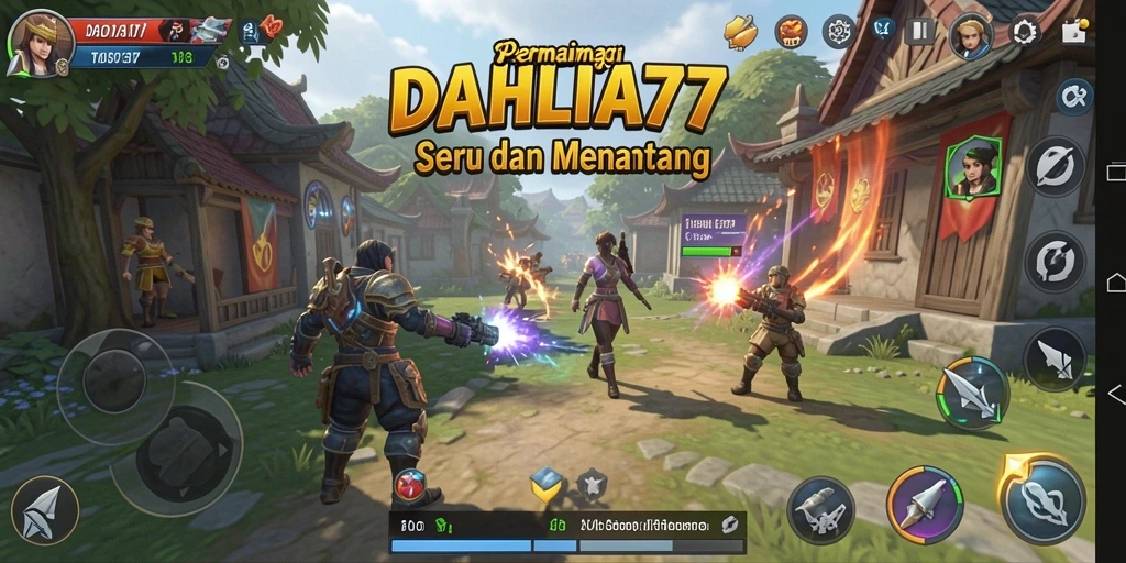 Tangkapan layar utama DAHLIA77 yang menunjukkan aksi pertempuran strategi.