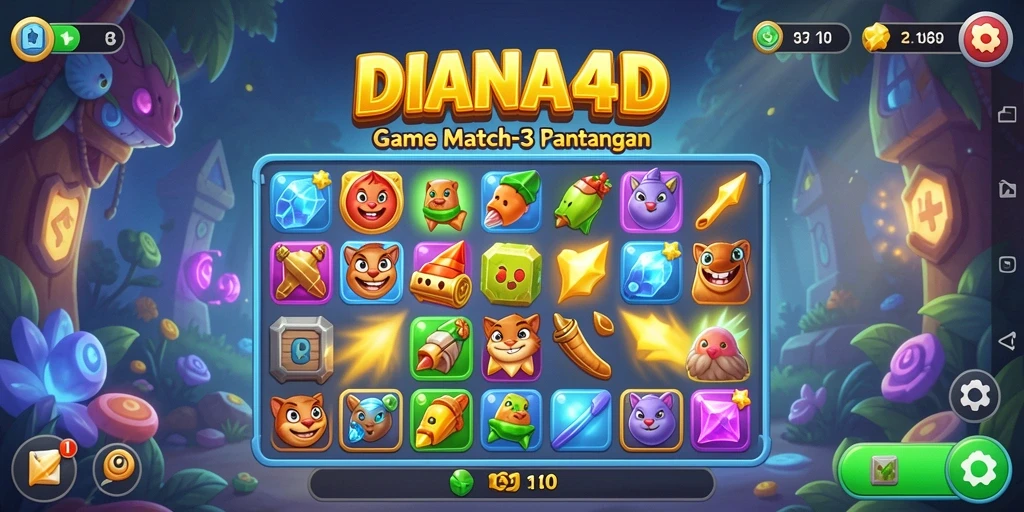 Tampilan gameplay seru DIANA4D dengan elemen Match-3 yang menantang.