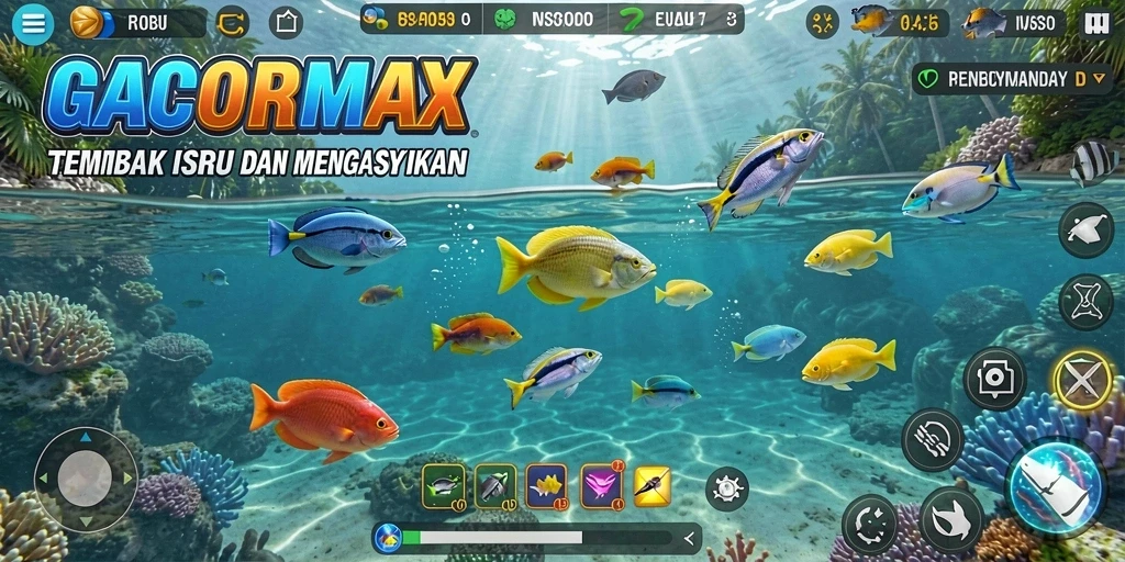 Tampilan gameplay seru GACORMAX saat berburu ikan di lautan.