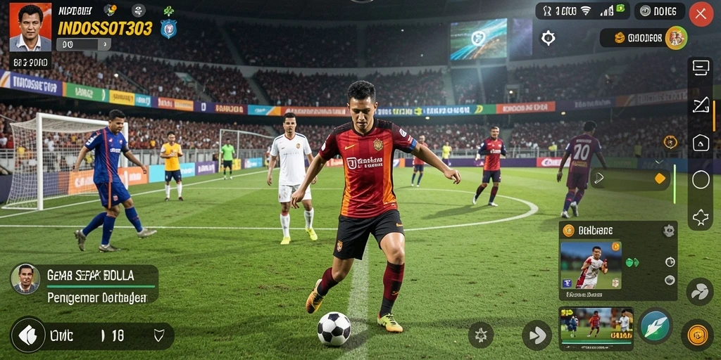 Tampilan gameplay <strong>INDOSLOT303</strong> dengan aksi sepak bola yang seru.