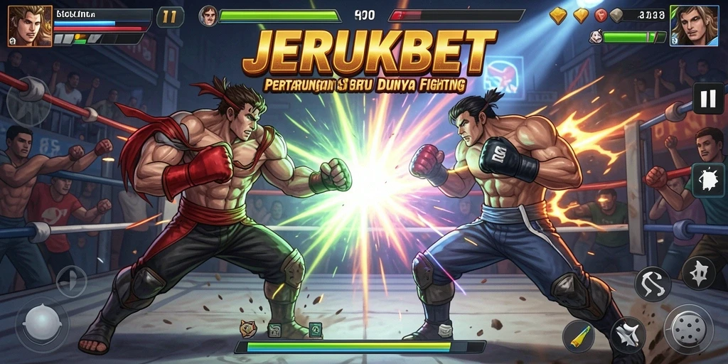 Tangkapan layar JERUKBET menampilkan pertarungan seru antara karakter.
