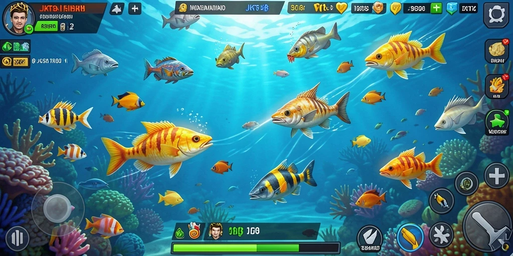 Tampilan gameplay seru dalam JKT8 dengan aksi tembak ikan.
