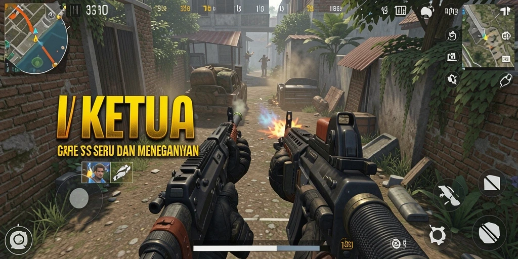 Screenshot gameplay KETUA menampilkan aksi seru dalam pertempuran TPS.