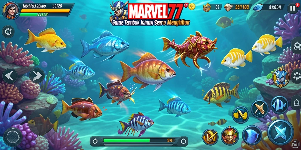 Tampilan menarik dalam gameplay menembak ikan di MARVEL77.
