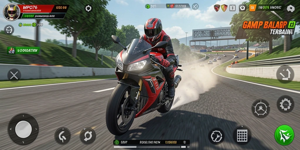 Gameplay seru dan mendebarkan dalam MPO76 balap motor.