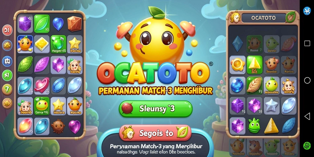 Screenshot menampilkan gameplay OCATOTO yang seru dengan tantangan Match-3.