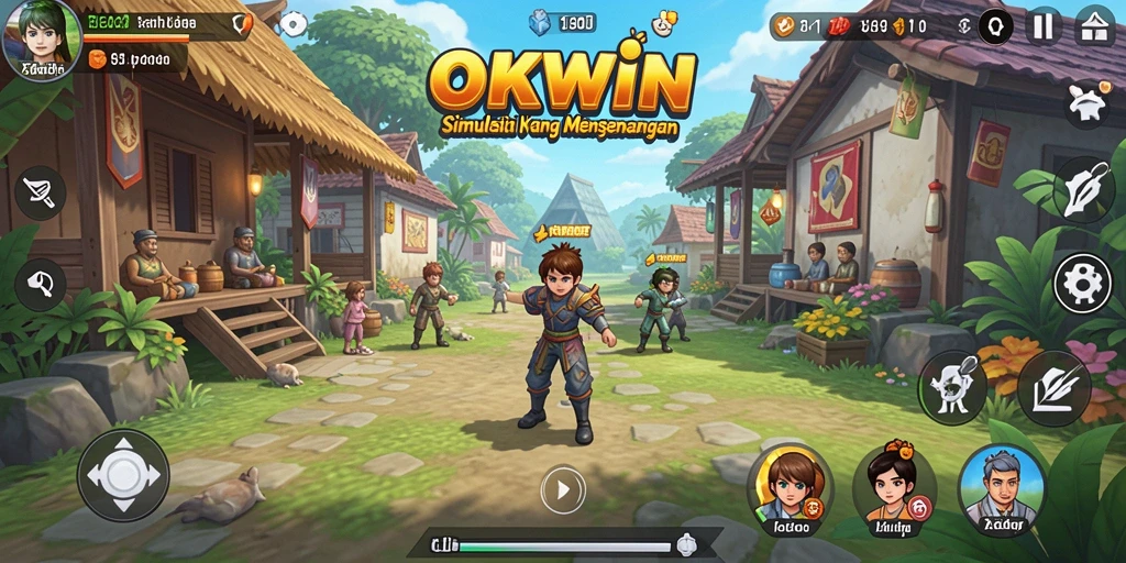 Screenshot utama OKWIN menampilkan gameplay simulasi yang realistis dan mendalam.