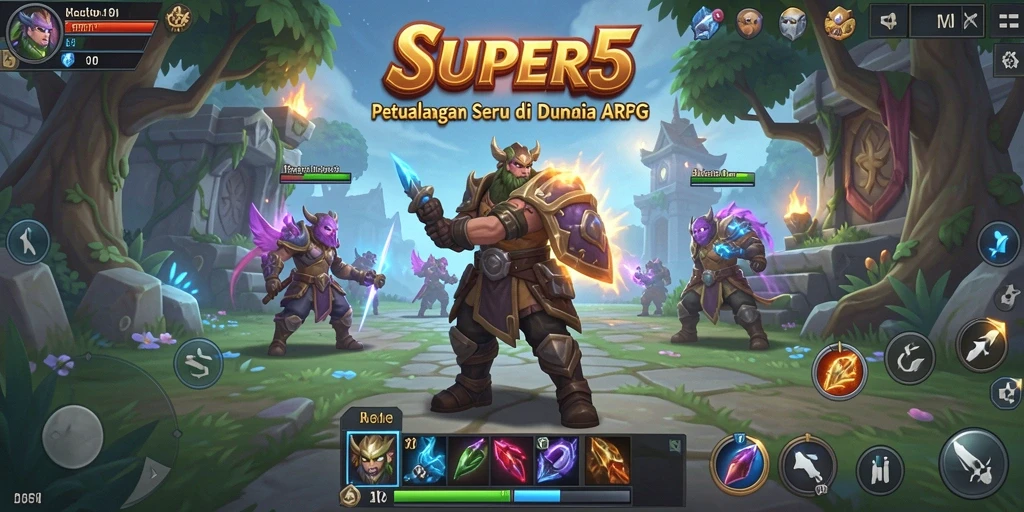 Tampilan menarik dari gameplay SUPER5 dalam dunia ARPG.