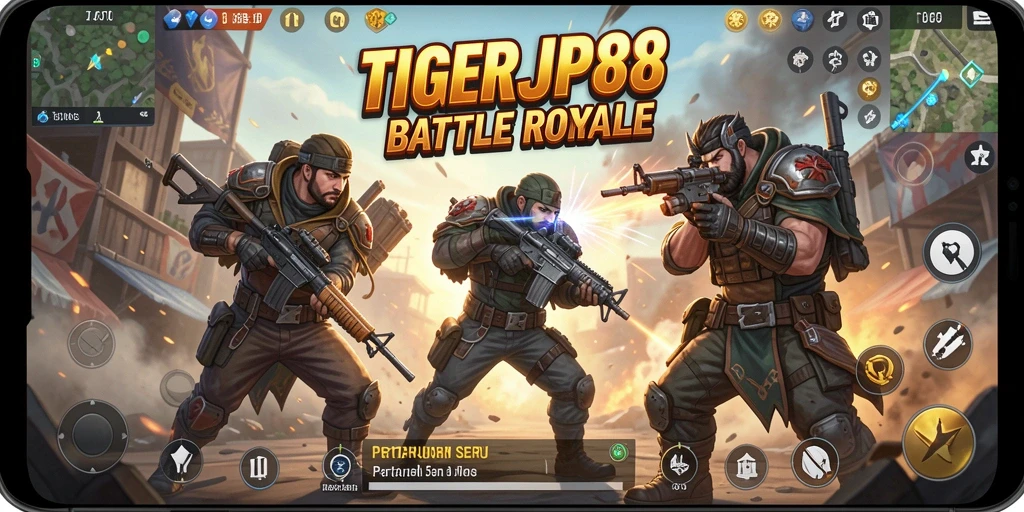 Gameplay intens dan strategi dalam TIGERJP88 Battle Royale.