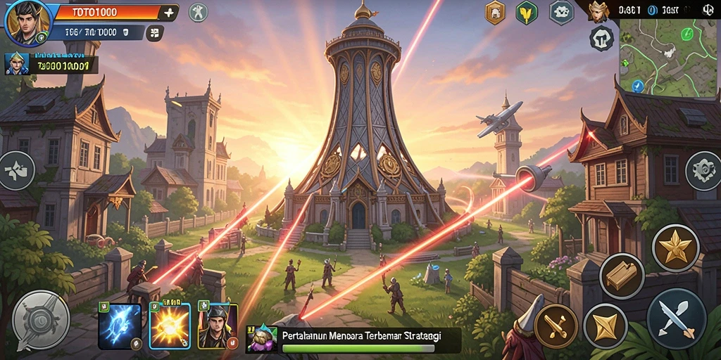 Screenshot utama TOTO1000 menampilkan aksi seru dalam permainan Tower Defense.