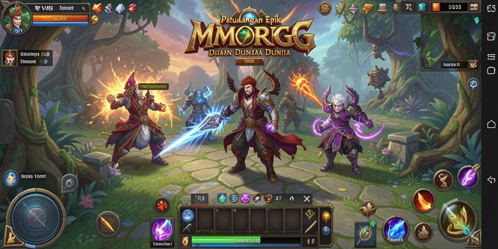 Screenshot V98 yang menampilkan pertempuran epik dalam dunia MMORPG.
