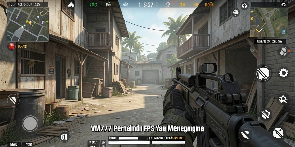 Screenshot utama VM777 menampilkan aksi menegangkan dalam pertempuran FPS.